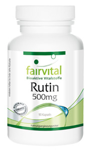 Rutin wird auch als Vitamin P bezeichnet. Es gehört zur Gruppe der Flavonole und ist ein Glykosid von Quercetin. Es ist ein wichtiges Bioflavonoid, das vor allem die Kräftigung der Kapillargefäße unterstützt. Es unterstützt das Herz-Kreislauf-System, indem es der Zusammenballung von Blutplättchen entgegenarbeiten kann.