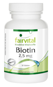 Biotin 2,5mg - Vitamin B-7 - Biotin verleiht den Haaren Glanz, nährt die Haut von innen und schützt sie vor Alterung. Für feste Fingernägel.