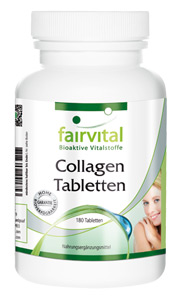 Collagen Tabletten - Fairvital Collagentabletten sind mit Vitamin C angereichert, da Vitamin C absolut notwendig für die Collagenformation ist.