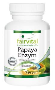 Papaya Enzym Auf Grund eines einzigartigen Extraktionsverfahrens enthalten die leckeren Kautabletten besonders viel Papain. Aus reifen Papayas hergestellt - selbstverständlich ohne Konservierungsmittel.